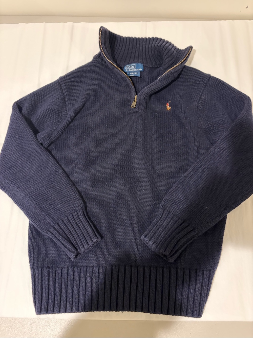 Ralph Lauren Navy Quarter-Zip Ribbed Sweater 8-10
